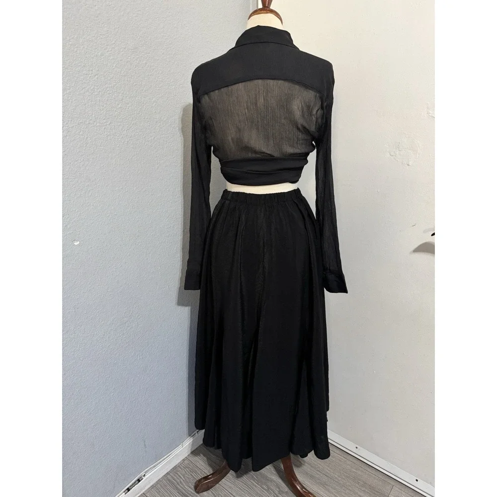 Denim & Supply Ralph Lauren‎ Black Rare Bohemian Maxi Retro Ruffled Skirt Sz S